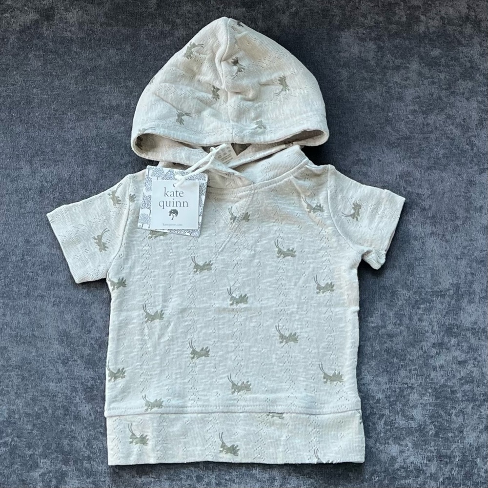NWT Kate Quinn Cotton Pointelle Grasshopper Hooded Top Size 12-18 Months